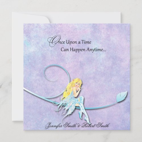 Blue Fairy on Purple Watercolor Wedding Announcement