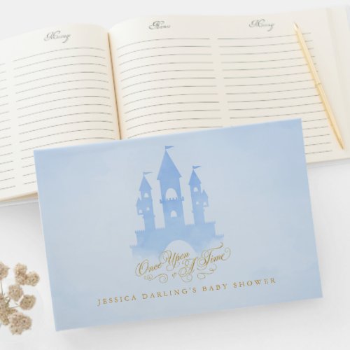 Blue fairy tale castle baby shower Guest Book