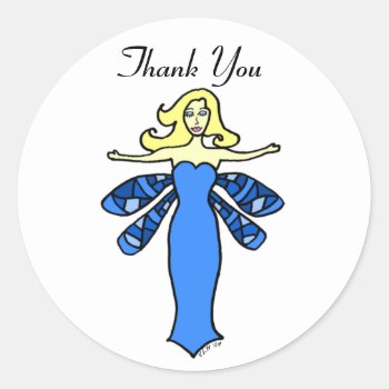 Blue Fairy Thank You Classic Round Sticker by Victoreeah at Zazzle