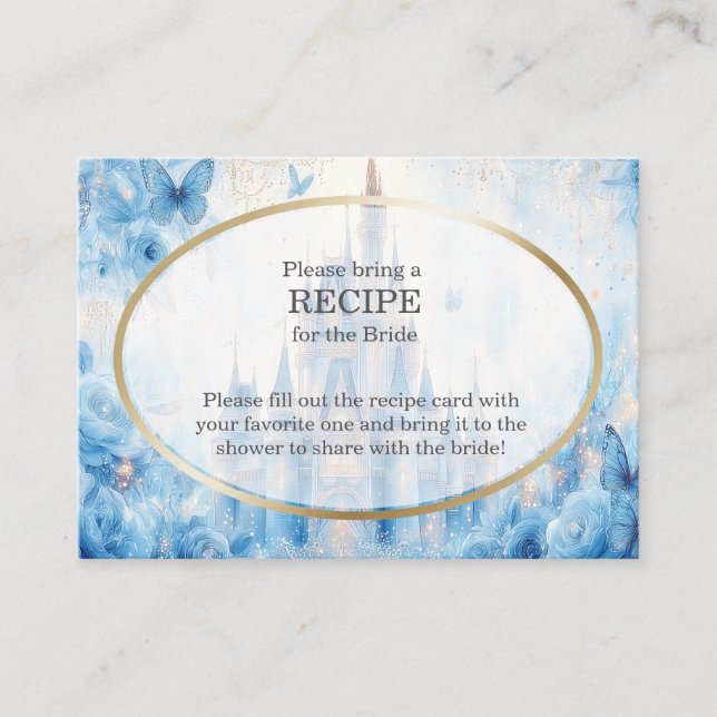 Blue Fairytale Castle Bridal Shower Recipe Request Enclosure Card (Front)