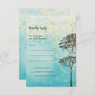 Blue Fairytale Lights Woodsy Wedding Invitation