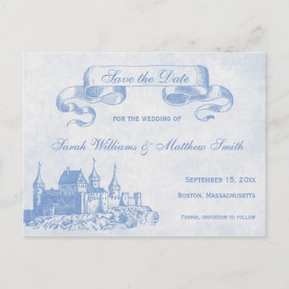 Blue Fairytale Wedding Save the Date Postcard