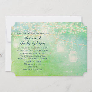 Blue Fairytale Woodsy Farmhouse Mason Jar Wedding Invitation