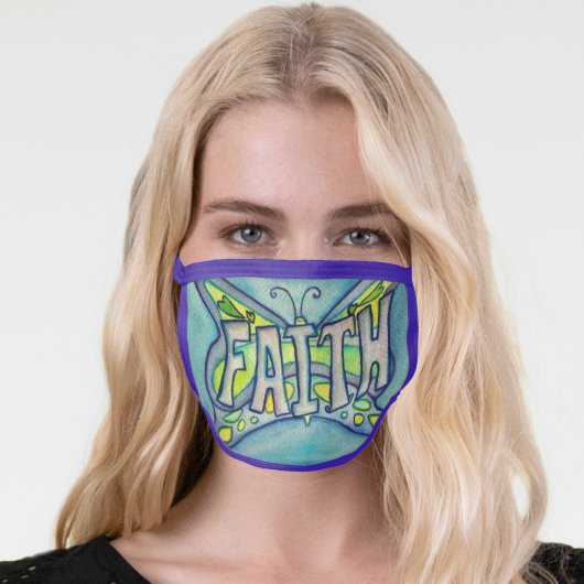 Blue Faith Butterfly Art Custom Face Mask (Worn Her)