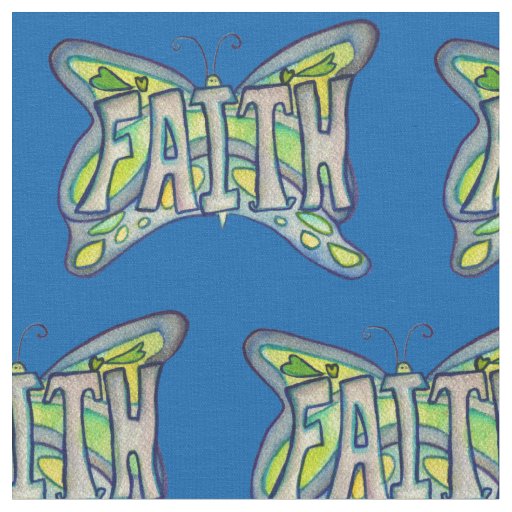 Blue Faith Butterfly Inspirational Fabric Material