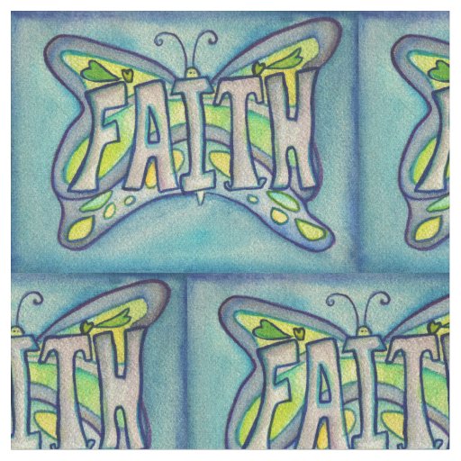Blue Faith Butterfly Inspirational Fabric Material