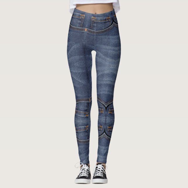 Blue fake pocket denim Leggings (Front)