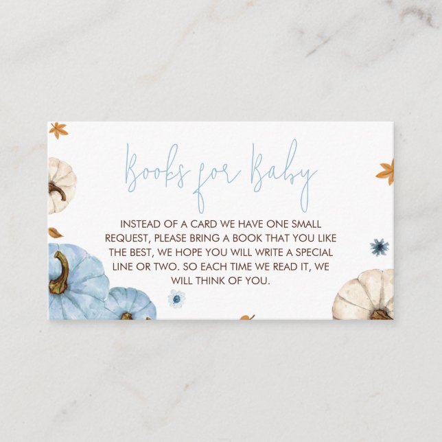 Blue Fall Autumn Baby Shower Books for Baby Enclosure Card (Front)