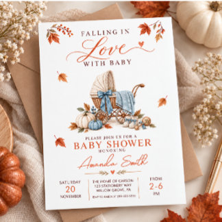 Blue Fall Baby Carriage Boy Baby Shower Invitation