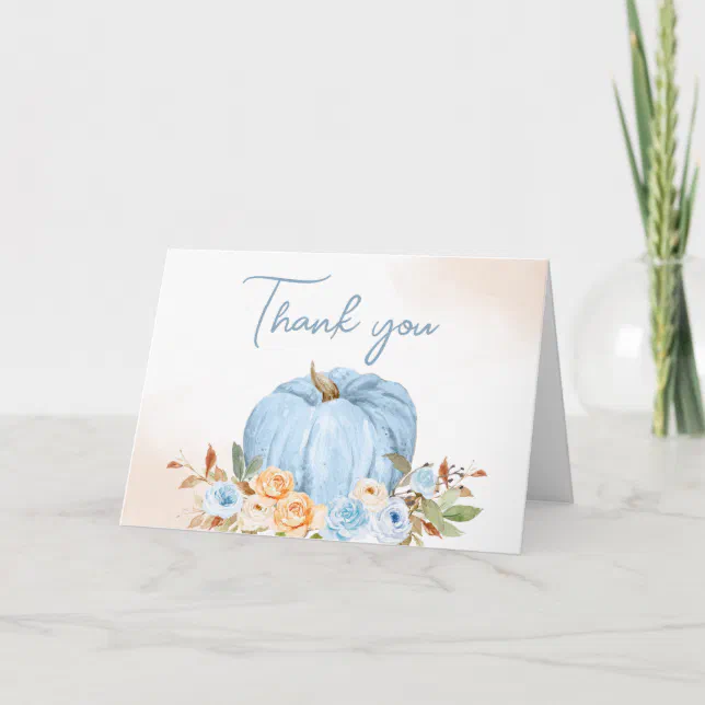 Blue Fall Floral Pumpkin Baby Shower Thank You Card | Zazzle