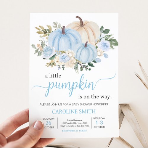 Blue Fall Floral Pumpkin Invitation