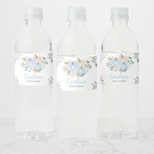 Blue Fall Floral Pumpkin Water Bottle Label