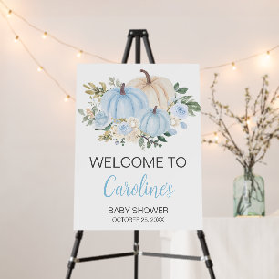 Blue Fall Floral Pumpkin Welcome Sign
