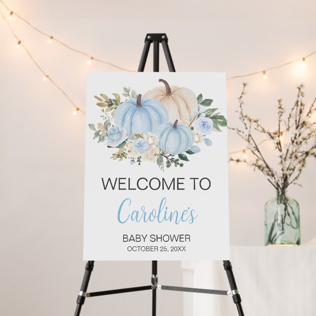Blue Fall Floral Pumpkin Welcome Sign (In Situ (Stand))