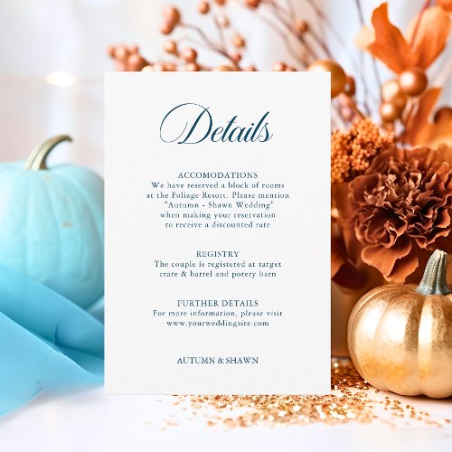 Blue Fall in Love Wedding  Details Enclosure Card