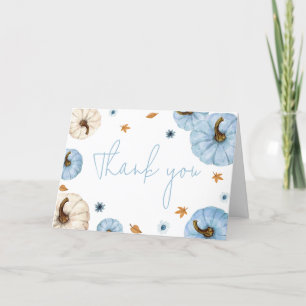 Blue Fall Pumpkin Baby Shower Letterpress Thank You Card