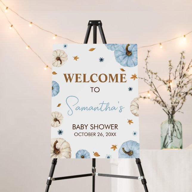Blue Fall Pumpkin Baby Shower Welcome Sign (In Situ (Stand))