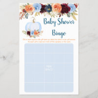 Blue Fall Pumpkin Floral Baby Shower Bingo Game