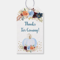 Blue Fall Pumpkin Floral Baby Shower Gift Tags