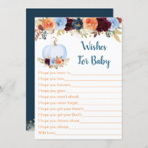 Blue Fall Pumpkin Floral Wishes For Baby Cards