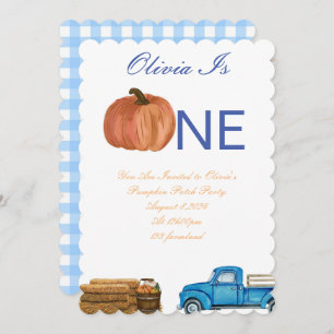Blue Fall Pumpkin Patch 1st birthday party Invitation