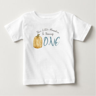 Blue Fall Watercolor Little Pumpkin Birthday Boy  Baby T-Shirt
