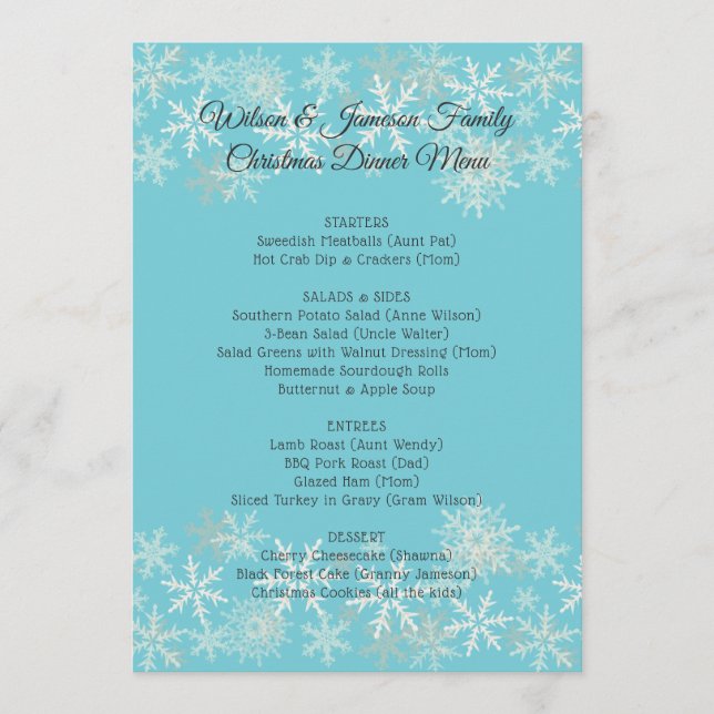 Blue Family Christmas Dinner Menu Template (Front)