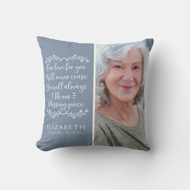 Blue Family Memorial Photo Keepsake  Throw Pillow (Front)