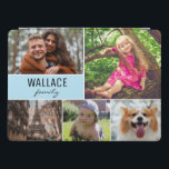 Blue Family name and photo collage iPad Pro Cover<br><div class="desc">Protect your tablet case and choose your most beloved photos to cover this design. Easily customize the images,  family name. Enjoy filing the tablet case with photos from special moments with family,  children,  pets,  wedding,  engagement,  grandparents and more. With a blue accent color.</div>