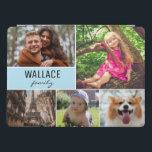 Blue Family name and photo collage iPad Pro Cover<br><div class="desc">Protect your tablet case and choose your most beloved photos to cover this design. Easily customize the images,  family name. Enjoy filing the tablet case with photos from special moments with family,  children,  pets,  wedding,  engagement,  grandparents and more. With a blue accent color.</div>
