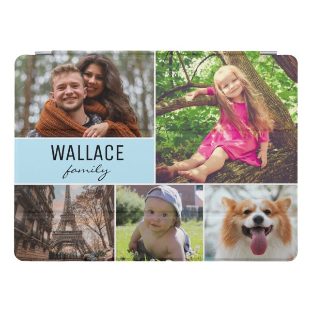 Blue Family name and photo collage iPad Pro Cover (Horizontal)