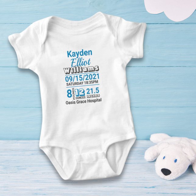 Blue family name baby birth stats announcement bodysuit (Blue family name baby birth stats announcement baby bodysuit)