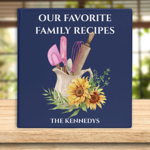 Blue Family Recipe Cookbook Farmhouse Sunflower  3 Ring Binder
