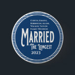 Blue Family Reunion Award Married The Longest Button<br><div class="desc">It's fun getting together with your family and reconnecting, sharing stories and learning about family genealogy. It's also fun to have an awards ceremony at your Family Reunion gathering. This family reunion award is for the couple who has been married the longest. Look for this design in blue and white...</div>