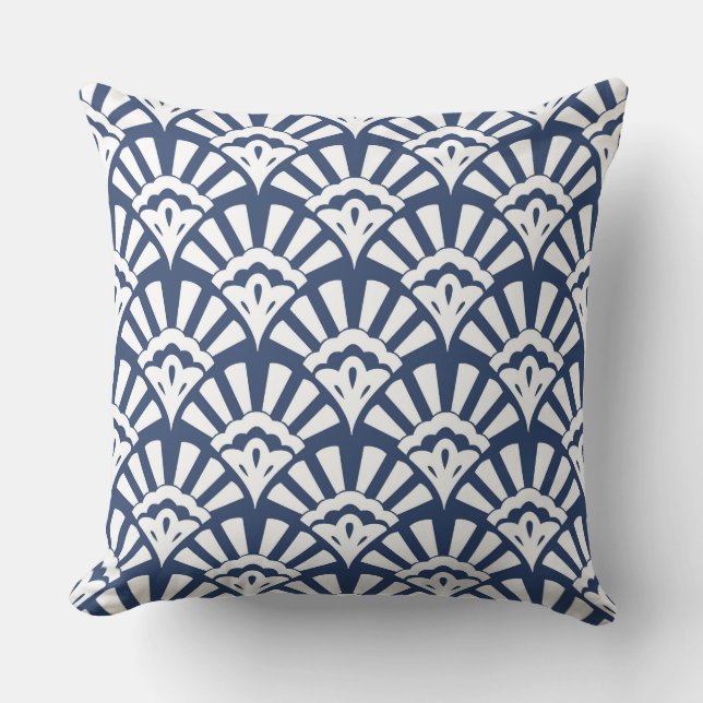 Blue Fan Design/Black/White Geometric Pillow (Front)
