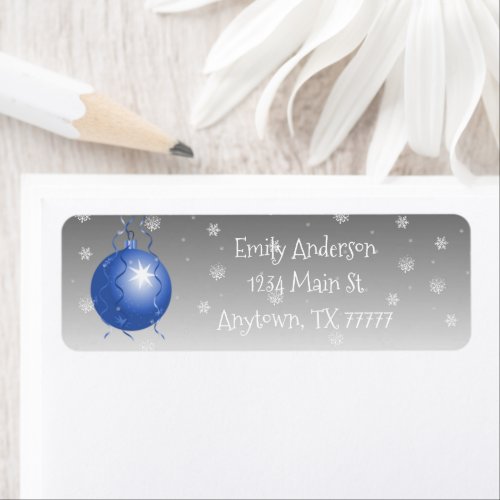 Blue Fancy Christmas Ornament Address Label