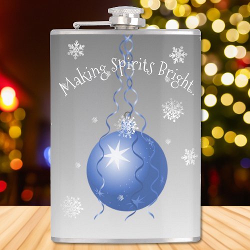 Blue Fancy Christmas Ornament Flask