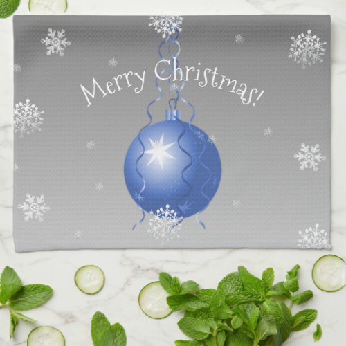 Blue Fancy Christmas Ornament Kitchen Towel