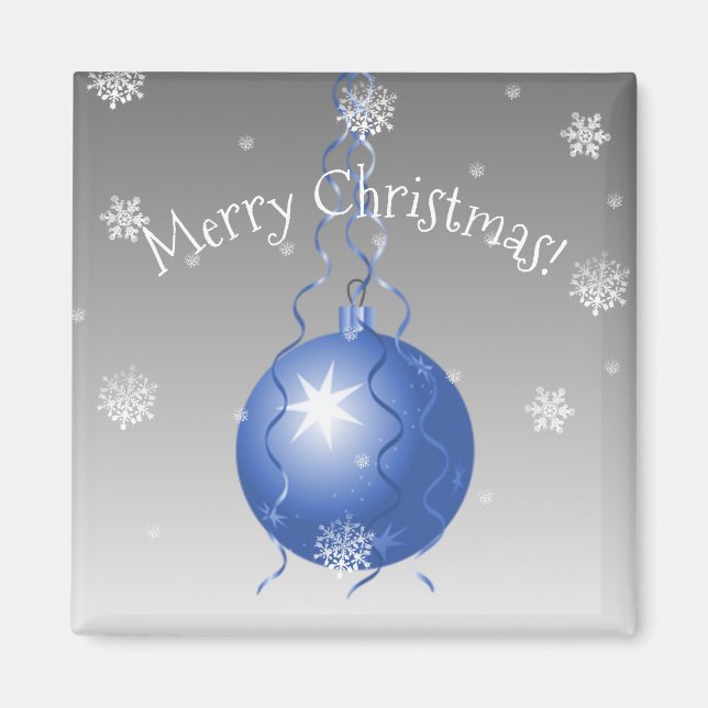 Blue Fancy Christmas Ornament Magnet (Front)