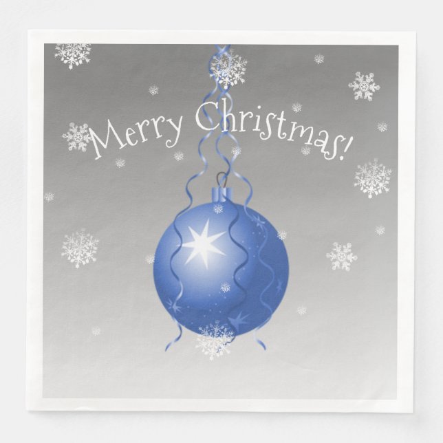 Blue Fancy Christmas Ornament Paper Napkin (Front)