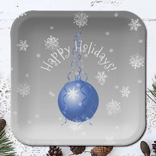 Blue Fancy Christmas Ornament Paper Plate