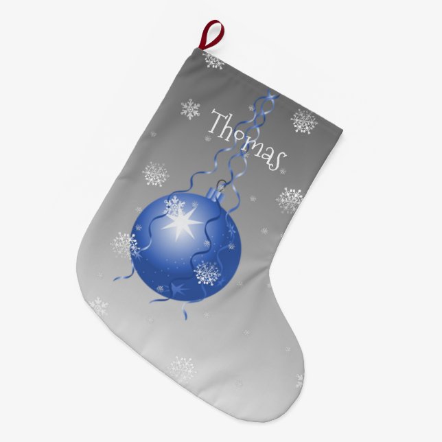 Blue Fancy Christmas Ornament Stocking (Front (Hanging))
