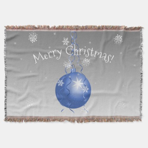 Blue Fancy Christmas Ornament Throw Blanket