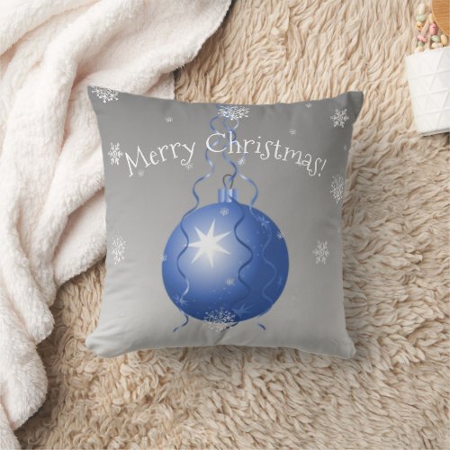 Blue Fancy Christmas Ornament Throw Pillow