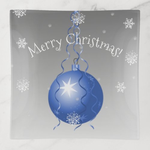 Blue Fancy Christmas Ornament Trinket Tray