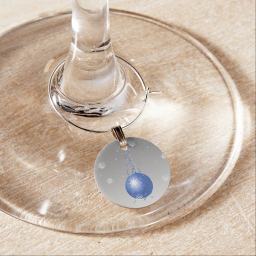 Blue Fancy Christmas Ornament Wine Charm