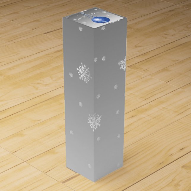 Blue Fancy Christmas Ornament Wine Gift Box (Front)