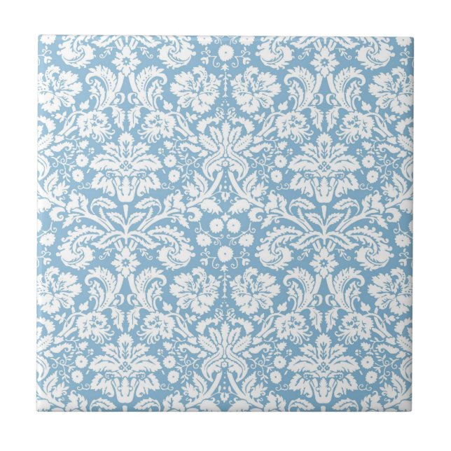Blue fancy damask pattern ceramic tile (Front)
