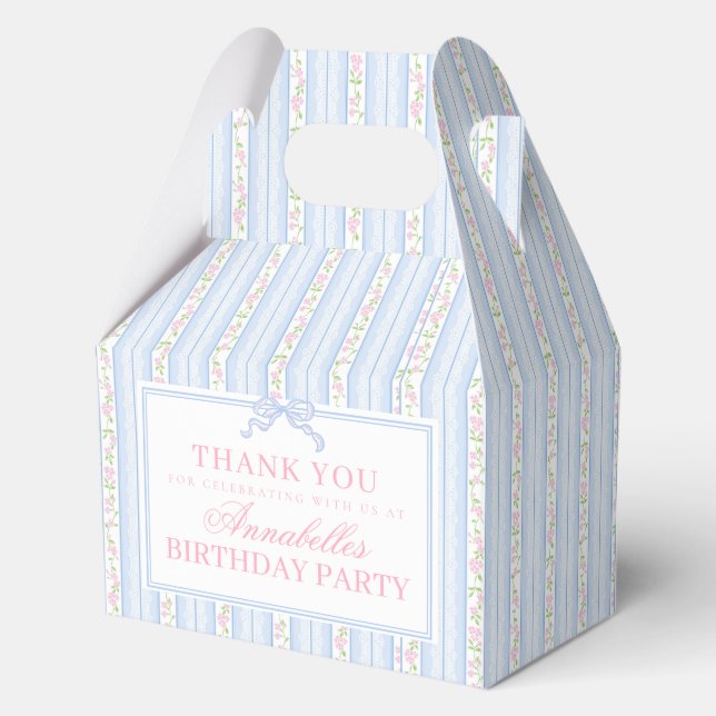 Blue Fancy Floral Birthday Party Gable Favor Boxes (Front)