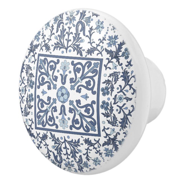 Blue Fancy Floral Pattern  Ceramic Knob (Right)